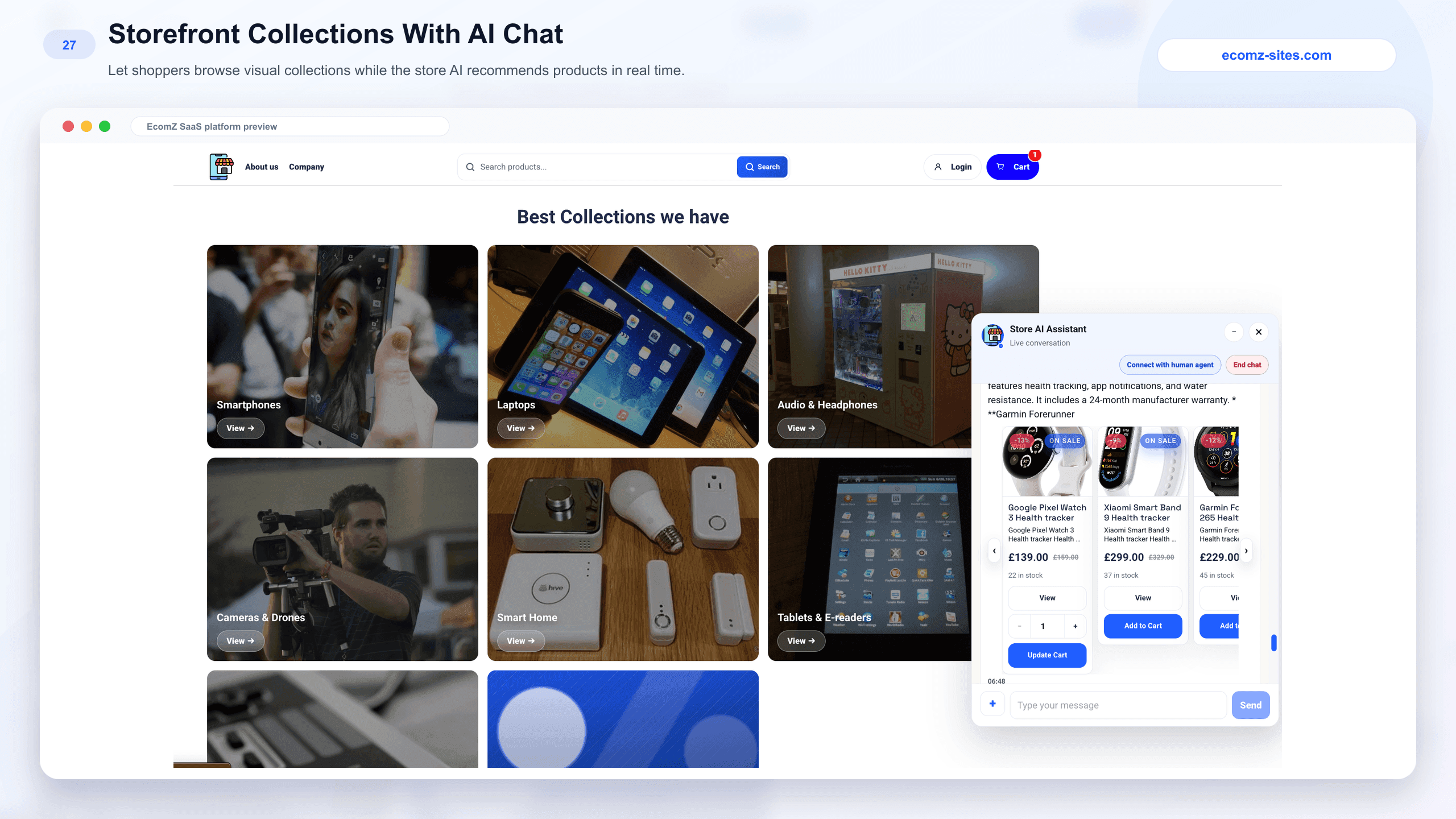 Ecomz storefront collections with ai chat
